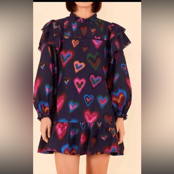 ISO Farm Dio Navy Heart Ikat Dress in M or L - Picture 1 of 1